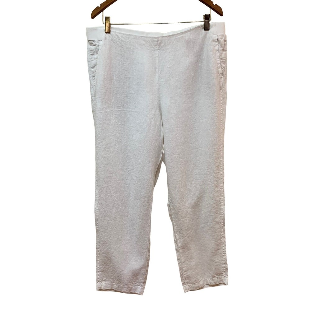 J. Jill Love Linen High‎ Rise Pull On Pants Straight Crop Capris White Size L